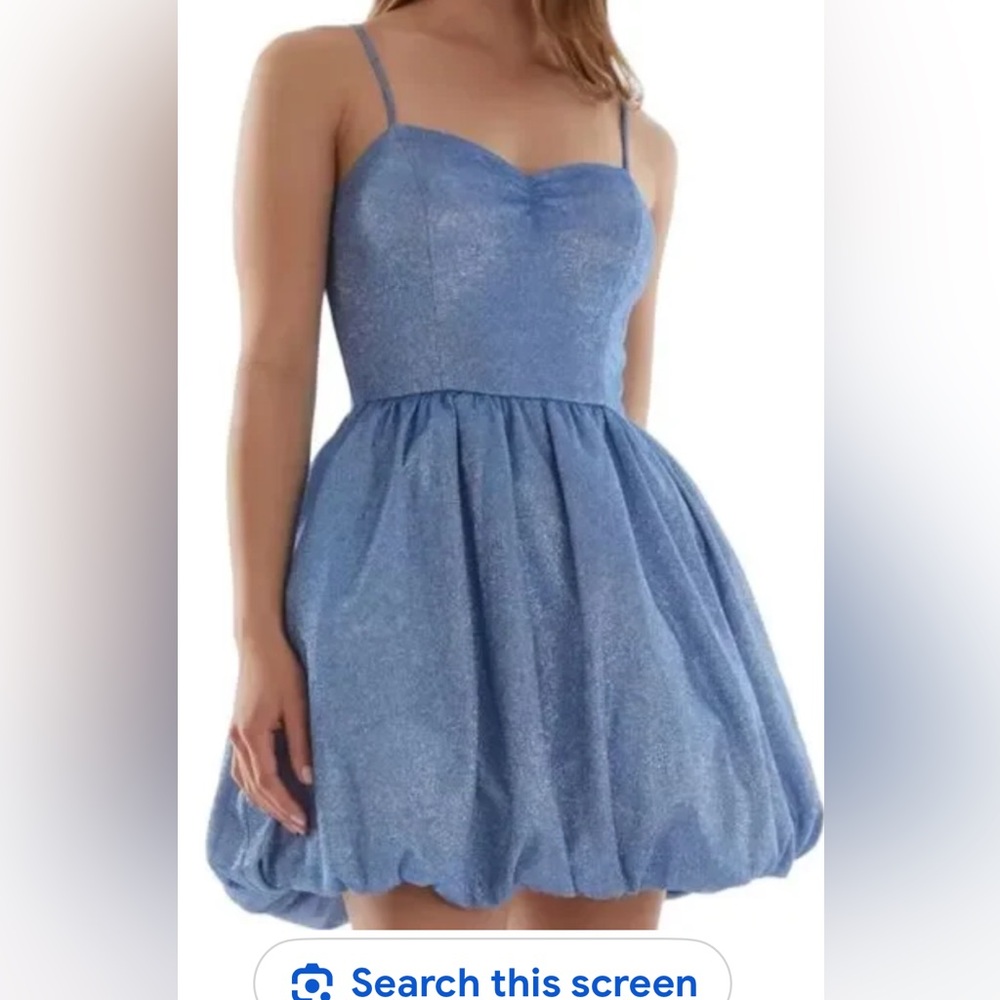 Women’s Metallic Blue Semi Formal Mini Strapless Bubble Dress Juniors 7
